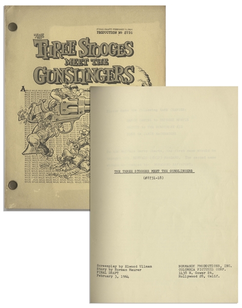 Moe Howard Personally Owned Script for ''The Outlaws IS Coming!''